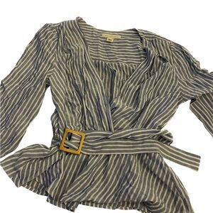 Monteau Striped Blue Wrap Top